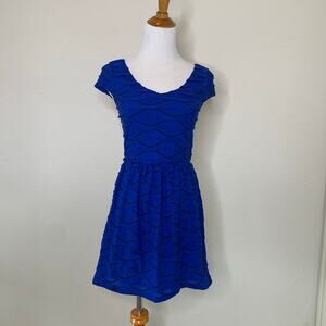 Textured Blue Black Striped A Line Dress Small